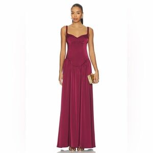 Katie May Stimulus Satin Drop Waist Sweetheart Cocktail Gown in Bordeaux S NWT